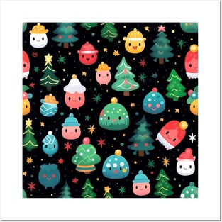 Adorable creatures at Christmas at seamless pattern style Posters and Art